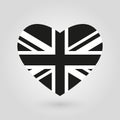 UK heart flag icon. British black and white flag. Great Britain, United Kingdom and England national symbol. Vector illustration.